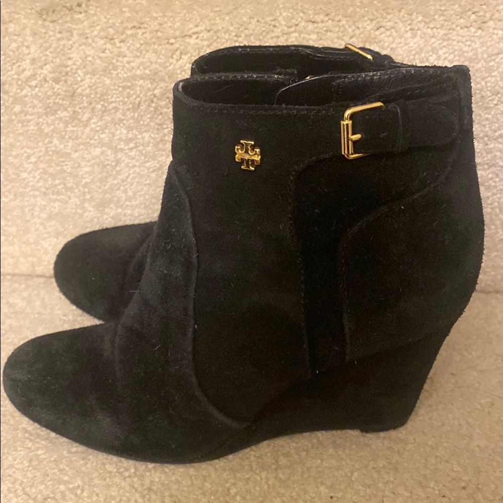 Tory Burch Black Suede Wedge Ankle Boots